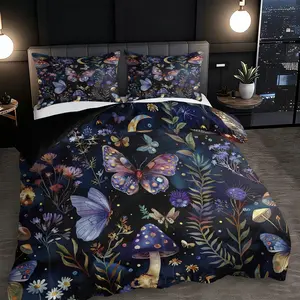 3pcs Black fantasy style butterfly f printed quilt cover set, Bedroom bedding set, including 1 quilt cover and 2 pillowcases (excluding inserts), features exquisite patterns, soft breathable, suitable for bedrooms