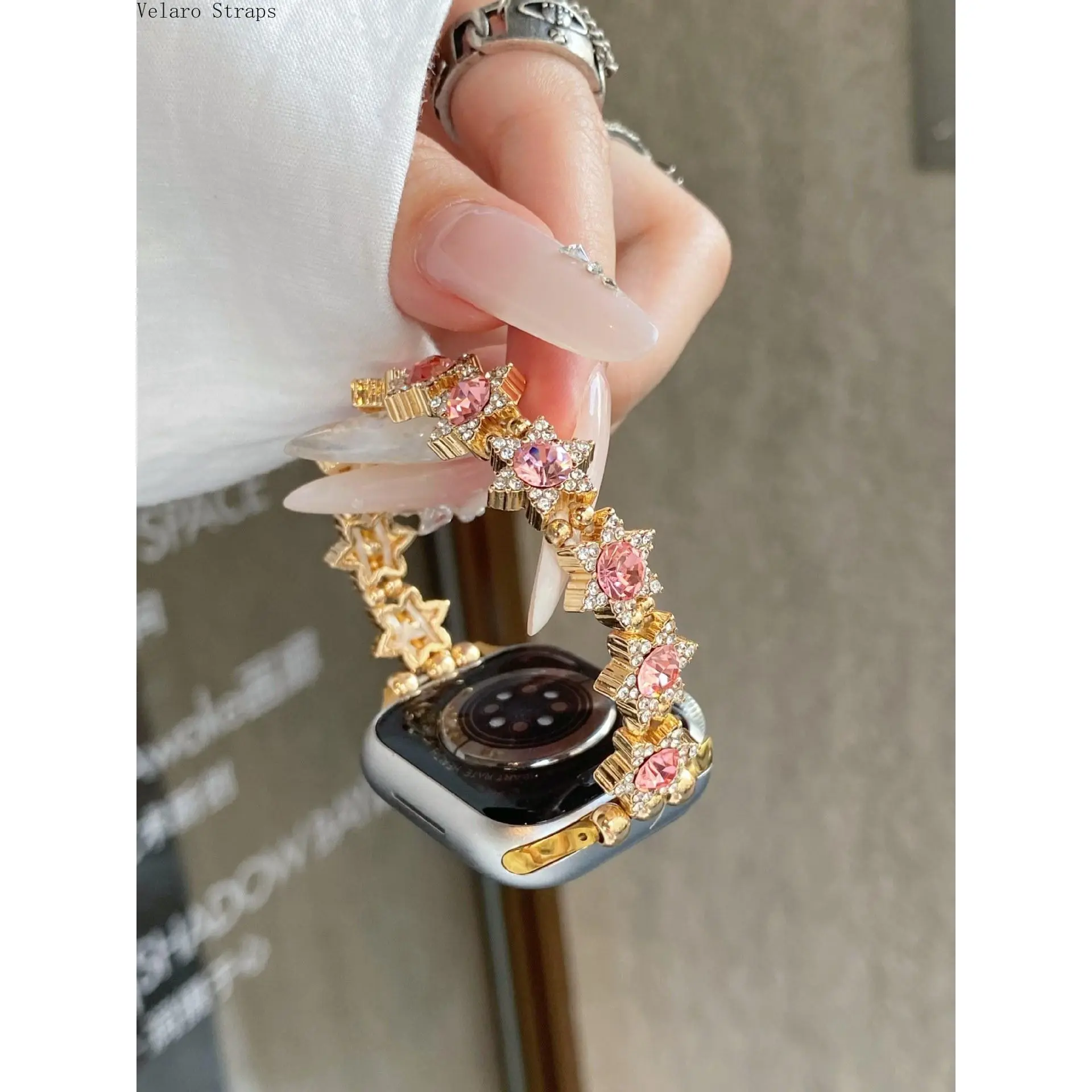 Sunflower Crystal Watch Band for Women, Beaded Cubic Zirconia Jewelry Bracelet, Elastic Replacement for Smart Watches in Rainbow & Soft Pink Gradient, Vibrant Rainbow, Sunflower Inlay, Parties, No Buckle, Elastic Watch Strap, All Smart Watch Series 2026
