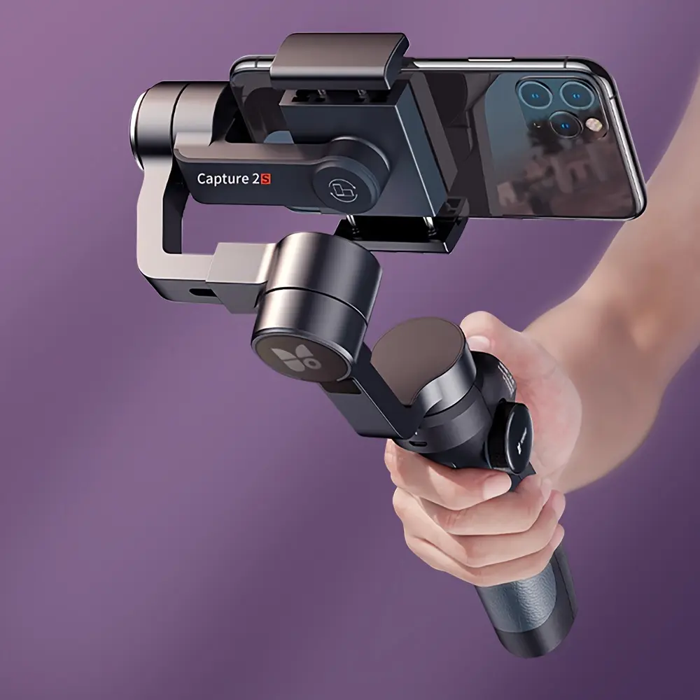 Create Cinematic Videos Effortlessly: 3-Axis FUNSNAP Gimbal – Universal Smartphone Fit, USB Recharge, User-Friendly