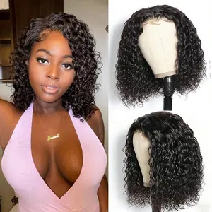Short Bob HD Glueless Lace Wigs Ready To Wear Deep Wave Bouncy Curly Wigs Human Hair Wave 6x4 HD Lace Closure Wig For Women Deep Wave Human Hair Wig Pre Plucked 180% Density