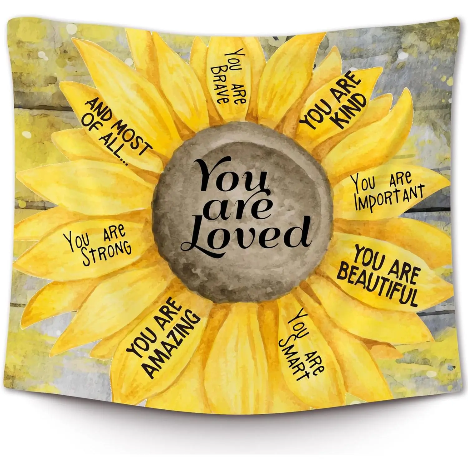 Vintage Inspirational Sunflower Wall Tapestry, You Are Loved Kind Tapestry Hanging for Kids Girly Room Classroom, Rustic Summer Tapestries Wall Decor Art for Bedroom Dorm Living Room 50x60in