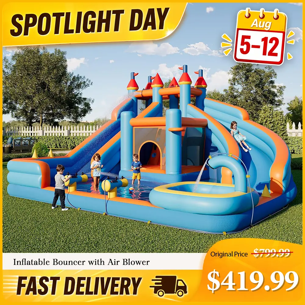 【Spotlight Day】Vanacc Inflatable Bounce House, Water Slide with Jumping Area, Climbing Wall and Splash Pool, Indoor Outdoor Jumper for Big Children, Air Blower Included,Mother's Day Gifts #homemakeover