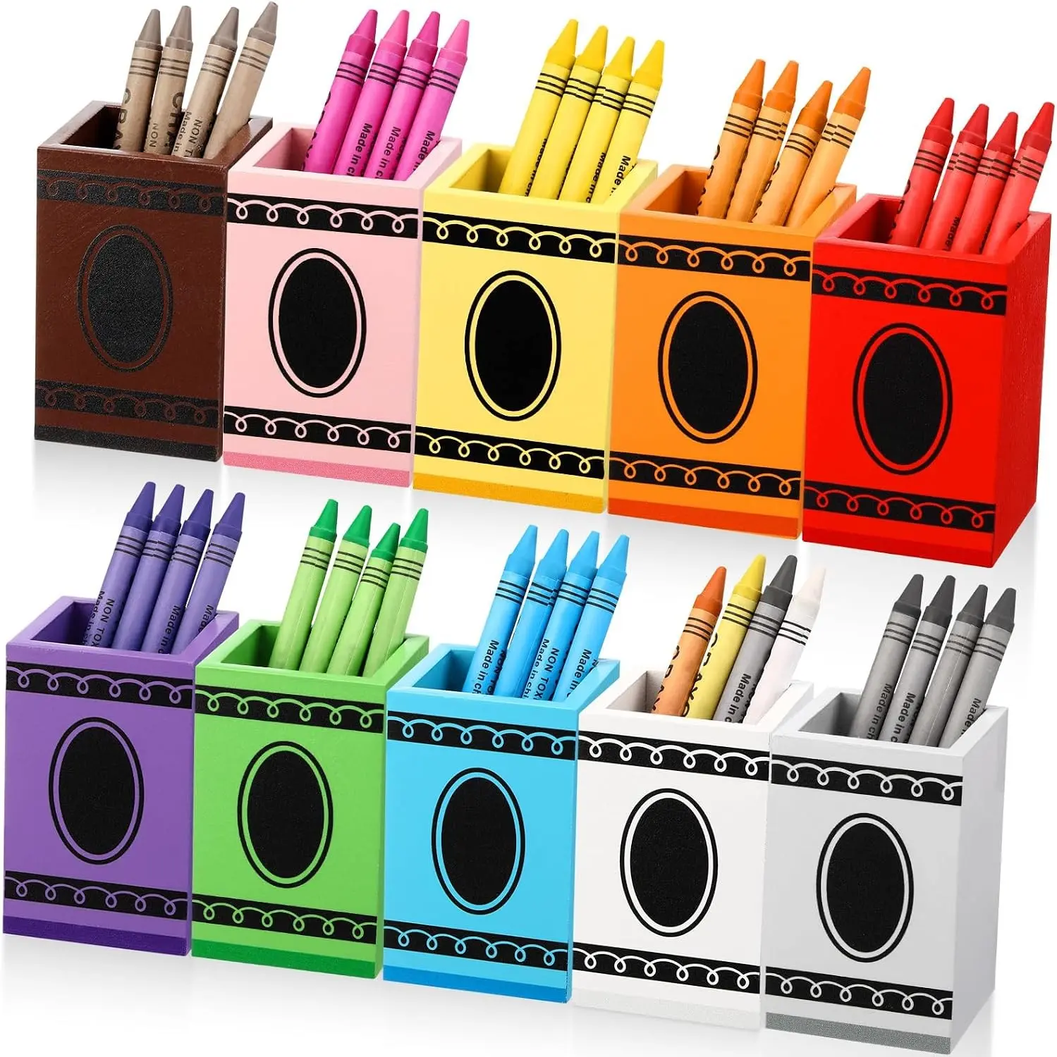 10 Pcs Wooden Crayon Box Shaped Crayon Holder Dispenser Marker Storage Organizer for Back to School Classroom Art Storage Supplies