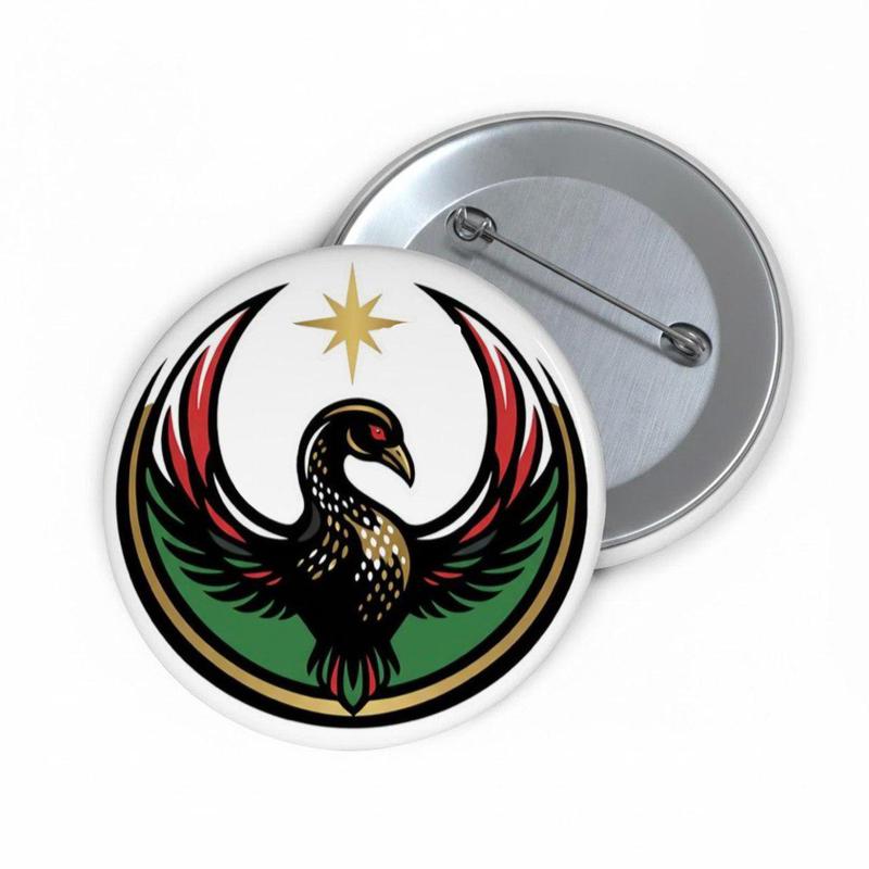 Black Community Bird Logo Button Pin – Colorful Star Graphic Badge for Jackets & Bags