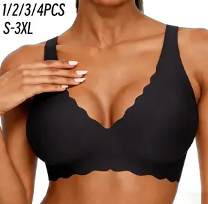 1/2/3/4PCS Jelly Wireless Bra Womens Scalloped Comfortable Wireless Bras Push Up Bralettes Seamless Tshirts Bras Deep V Everyday Bras S 3XL