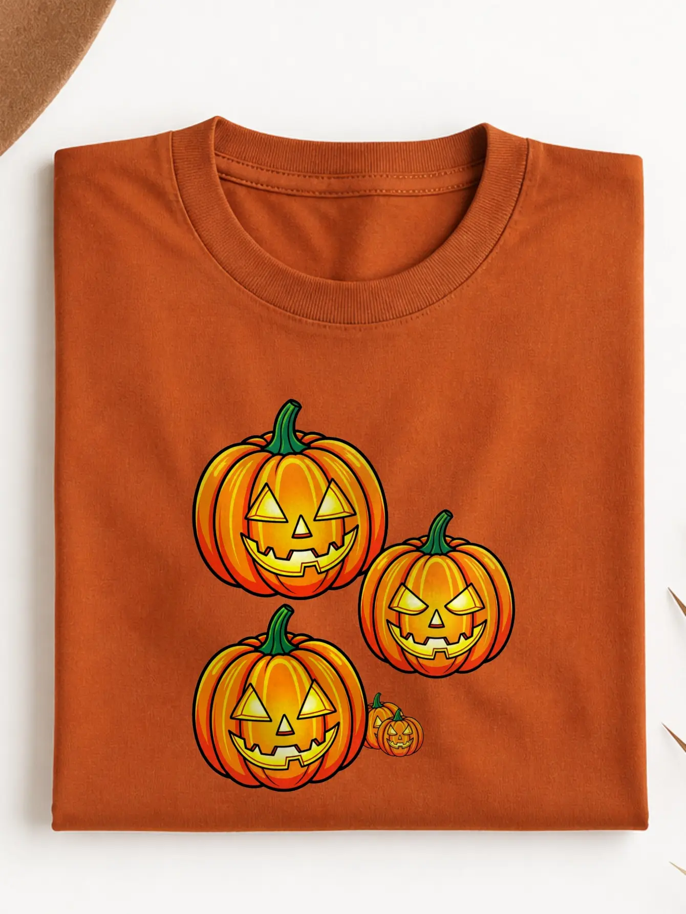 Women Glowing Pumpkin Halloween Graphic Tee Soft 100% Cotton Relaxed Fit Crew Neck Short Sleeve Top Fall Casual T‑Shirt