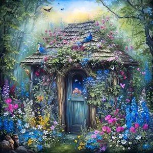 Dreamy Forest Flower House Blue Bird Art Painting Diamond Painting 5D DIY Diamond Painting Kit Full Drill Square Round Diamonds Embroidery Cross Stitch Art Craft Home Wall Decor Unique Art Gift For Living Room Bedroom Handmade Decorative Painting Set