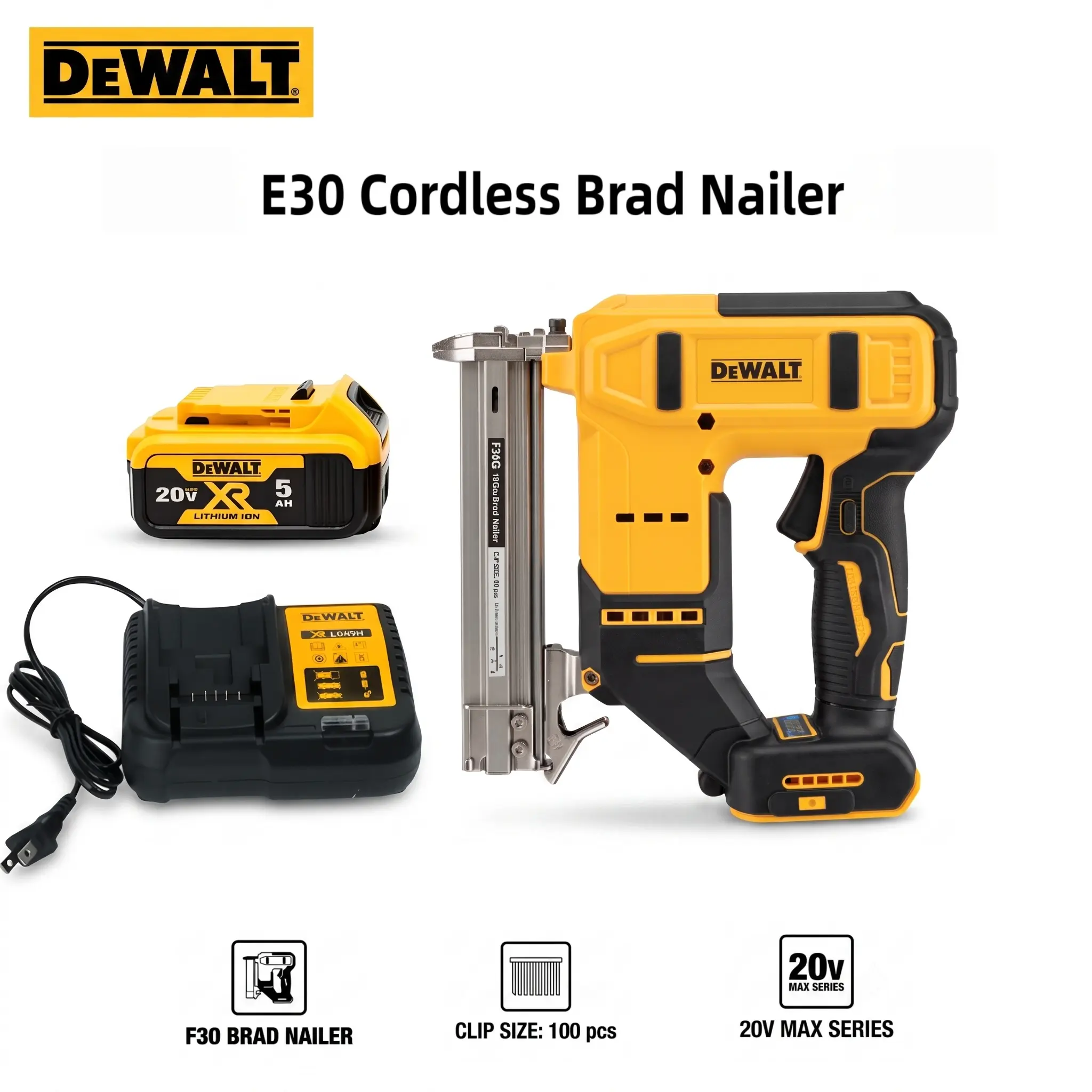 DEWALT 20V MAX Brushless Cordless 2-in-1 Brad Nailer &- 18GA Finish Nailing, Brushless Motor, Depth Adjustment, Anti-Jam Structure, Panel Fixing, Heavy-Duty Woodworking Tool for Home Decoration, Furniture Making，Diy Handcraft Projects