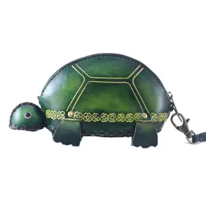 Genuine Handmade Leather Turtle Wristlet Coin Purse Wallet Change Purse Cartoon Mini Bag Animal Small Bag Green Red Brown 6x2.5x3 Inches