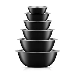 Stainless Steel Food Mixing Bowl Set of 6 Kitchen Mixing Bowls - Black