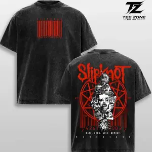 Slipknot Mate Feed Kill Repeat Vintage Washed Oversized Graphic Tee Heavyweight Cotton Nu Metal Band Shirt Double Sided Streetwear IOX