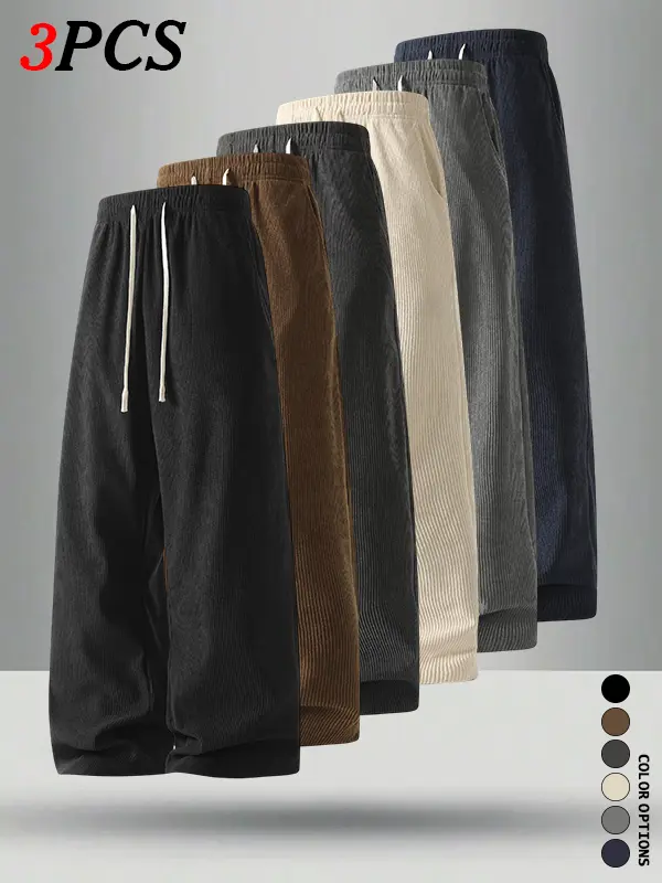 3-Pack Men’s Summer Corduroy Straight-Leg Pants — Casual, Loose, Versatile Athletic Style 3-Pack Men’s Summer Corduroy Straight-Leg Pants — Casual, Loose, Versatile Athletic Style