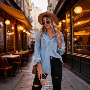 Women's Spring Long Sleeve Denim Jean Shirts Button Down Shirt Business Casual Tops