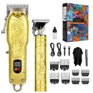 LQT 1/2/3pcs Professional Men's Hair Clipper, Beard Trimmer - with LED Display, USB Cordless Charging, Alloy cutter, Suitable for Home and Barber Use - Hair Clipper and Styling Grooming Golden Set