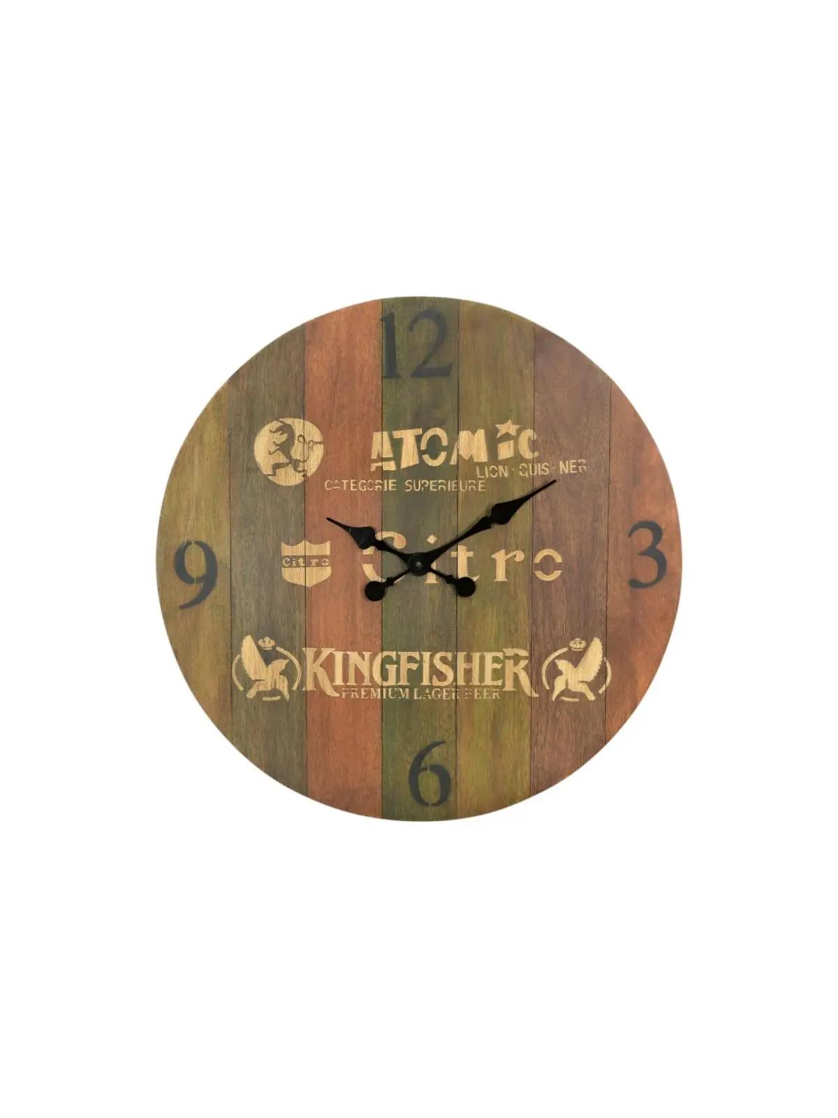 212 MAIN 24 in. Round Rustic Brown Solid Wooden Silent Mechanical Quiet Wall Clock - Wall-Mount Farmhouse Room Decor, Screen-Free Home Supplies Gift, Quiet Wall Clocks