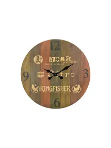 212 MAIN 24 in. Round Rustic Brown Solid Wooden Silent Mechanical Quiet Wall Clock - Wall-Mount Farmhouse Room Decor, Screen-Free Home Supplies Gift, Quiet Wall Clocks