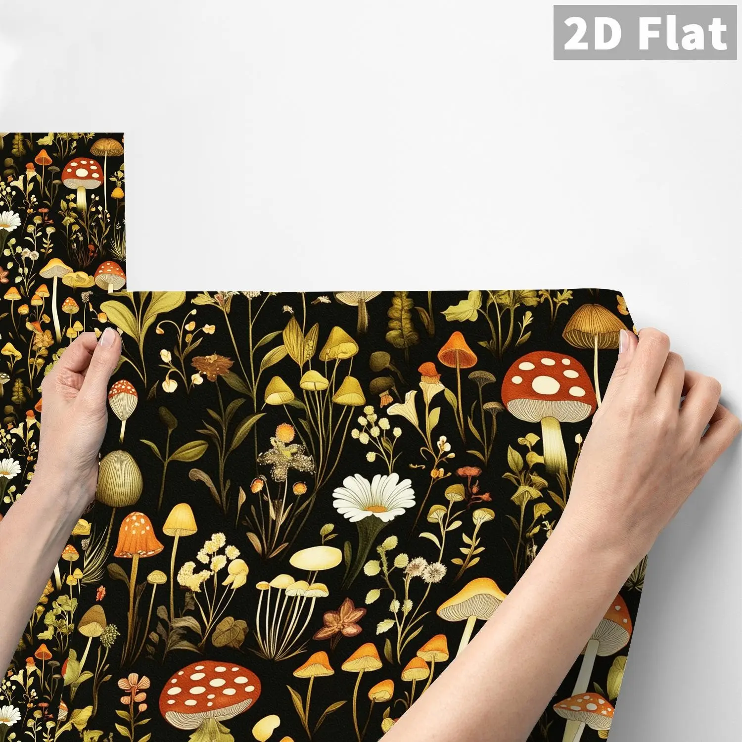 QT 1 PC Vintage Mushroom Floral Matte PVC Peel and Stick Wall Sticker, Waterproof Oil-Proof Removable Backsplash for Kitchen Bathroom Bedroom DIY Decor