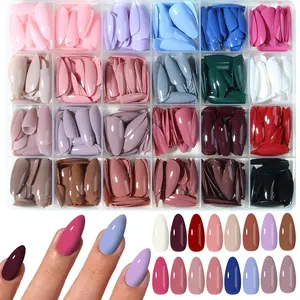 576pcs Long Almond Glossy Nail Tips Set, Perfect Fit, Deep Blue Wine, Women's Daily Use Party