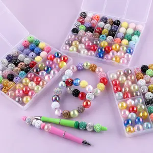 63pcs Box Colorful 16mm Rhinestone 16mm Acrylic Bubble Gum Beads Shinny Round Bead Set for Crafting and Jewelry Making