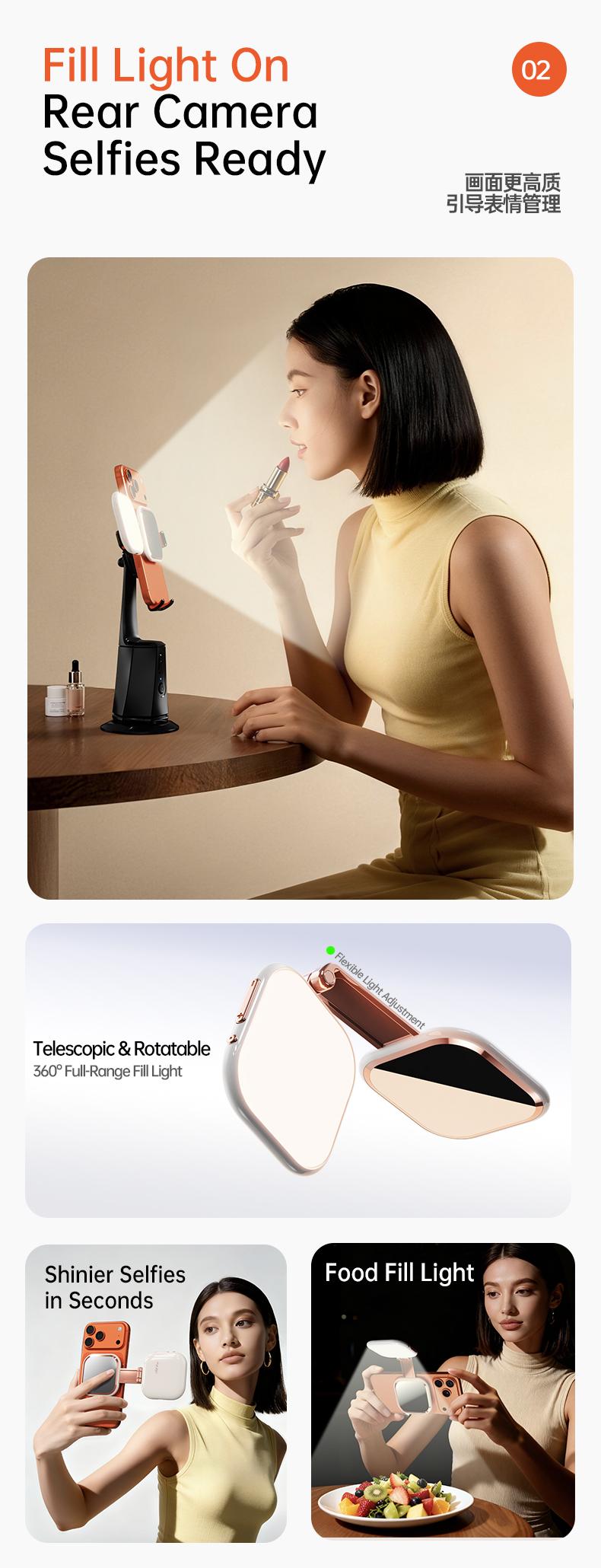 Professional Magnetic Fill Light Mirror, 49 LEDs, Front/Rear 360° Fill, 3 CCT (Warm/Natural/White), Vert/Horiz Stand, Long Battery, Portable Selfie Mirror w/ Universal Joint for Makeup, Vlog, Food Photo