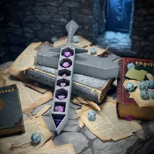 Dice Sword Silver Color Mini Storage Accessories, Includes Random Color Dice Set, D&d Board Game Accessory for Players over 14, Polyhedral Dice Set