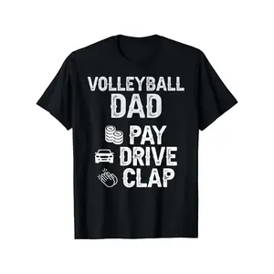 Volleyball Dad Graphic Tee - Unisex Casual Round Neck Short Sleeve T-Shirt, 100% Cotton, S-XXXL, Playful "Drive Clap" Design for Sports Parents, Volleyball Supporter Gear |     Sporty Dad Shirt |     100% Cotton Shirt  double print oversize  Vintage Tropi