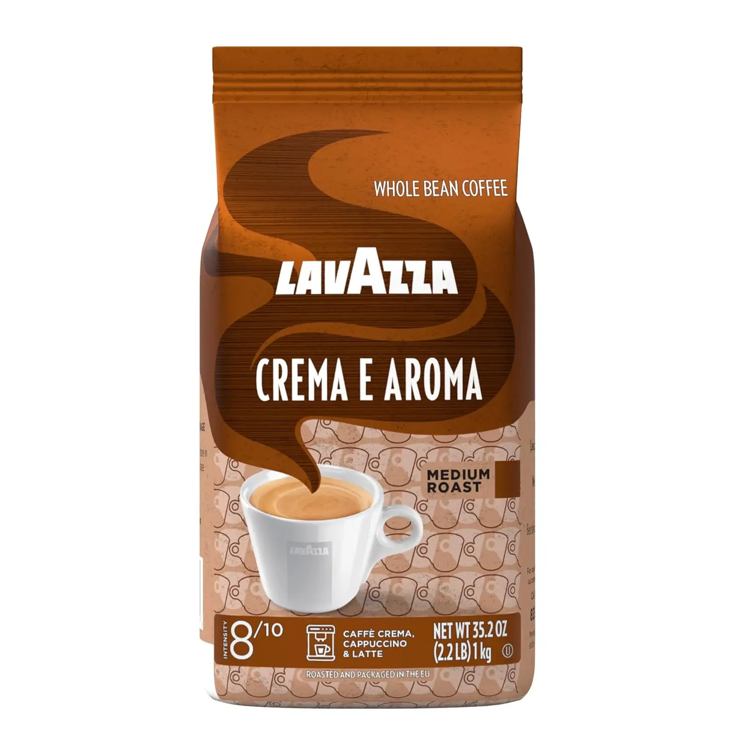 Lavazza Crema E Aroma Whole Bean Coffee Blend, 2.2-Lb Bag, Balanced Medium Roast, Intense Earthy Flavor, Long-Lasting Crema, Non-GMO