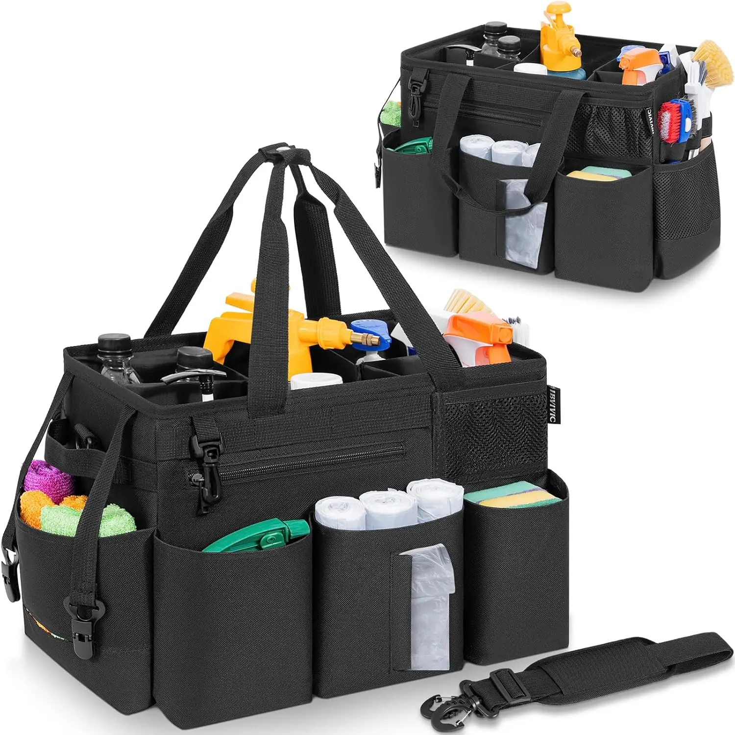 Wearable Cleaning  Bag for Cleaning Supplies, Large Capacity Cleaning Organizer Tote Bag Kitchen Cleaning Supplies Storage Bag for Cleaners Housekeepers (Black)