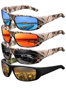 4 pairs of the latest camo pattern sports sunglasses, suitable for both men and women, available in multiple colors, offering UV protection, ideal for various outdoor activities, with luxurious design, Sports Cycling Sunglasses