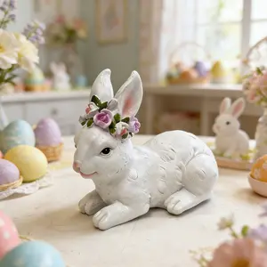 New Easter Rabbit Resin Figurine, Cartoon Animal Garden Yard Outdoor Craft Decoration, Cute Bunny Ornament for Home Decor