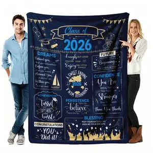 Class of 2026 Throw Blanket, Navy Blue Gold Graduation Flannel Blanket, Soft Cozy Warm Throw, The Tassel Was Worth The Hassle You Did It Gift, Congrats Grad Presents for Her Him Son Daughter, A Sweet Ending New Beginning Dorm Decor