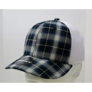 212 MAIN Men's Accessories Plaid Print Snapback Mesh Trucker Hat - 6 Panel, Mid Profile, Structured, Casual, 6017-212 White, 1 Size Fits Most