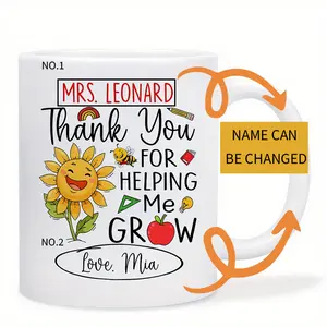 2026  Customizable Text, Suitable for Personalized Valentine'S Day Gifts for Couples, Boyfriend'S Family, Friends, Relatives, And Best Friends, Reusable And High-Quality, Hand Wash Solely, 1pc of Customized 11 Oz Sunflower Teacher Cup - Custom Name