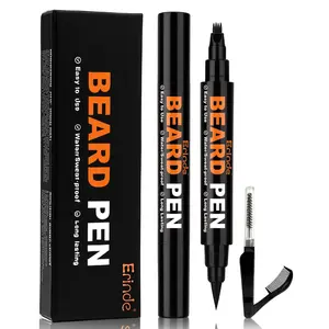 Erinde Beard Pencil Filler for Men Black (2 Pack) - 4-Tip Beard Filler, Waterproof Long Lasting Beard Pen Kit with 2 Fillers & 1 Brush, Stocking Stuffers for Men