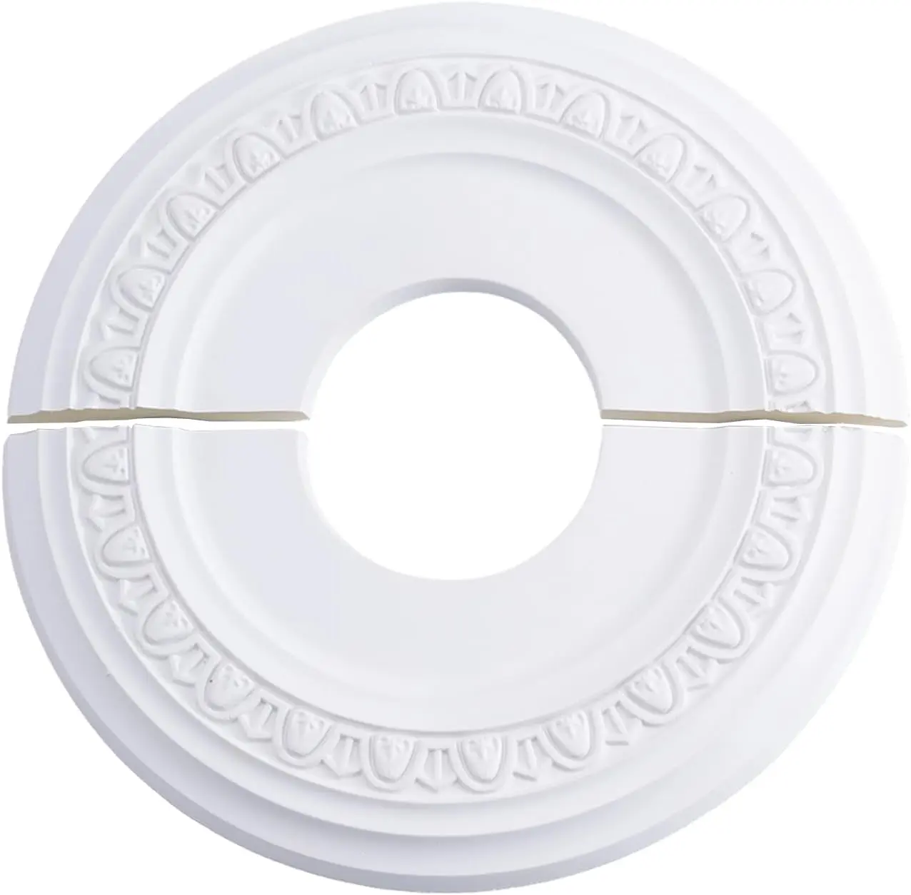 Small Split Ceiling Medallion for Light Fixtures and Ceiling Fans, 12" OD x 4" ID Round PU Cover Plate, White, Decorative Ceiling Accent for Home Renovation and DIY Enthusiasts(Style A)