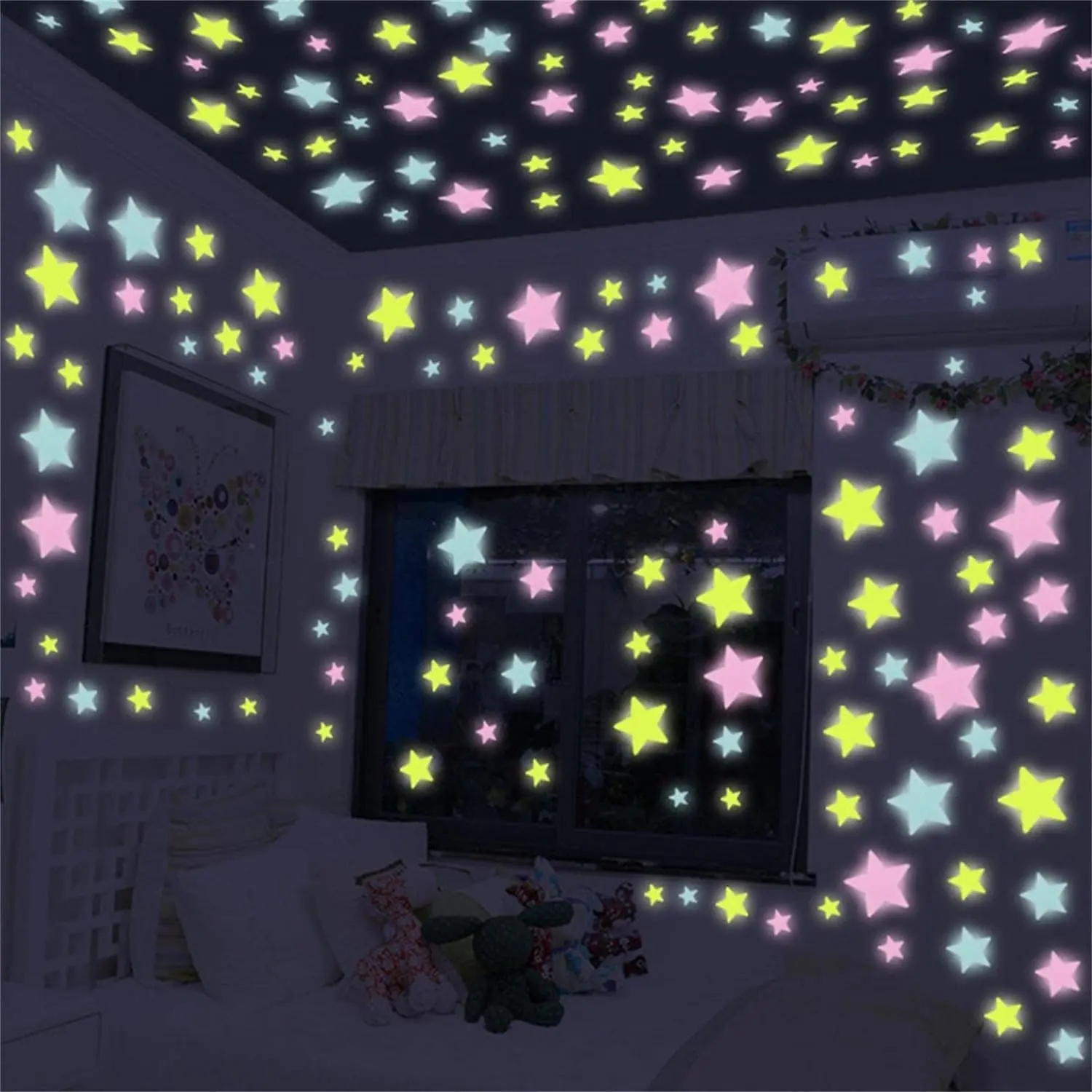2PCS Colorful Glow-in-the-Dark Luminous Stars Fluorescent Noctilucent Plastic Self-Adhesive Vinyl Wall Stickers, Decoration Items, Sticker Deco for Home Art & Bedroom Decor