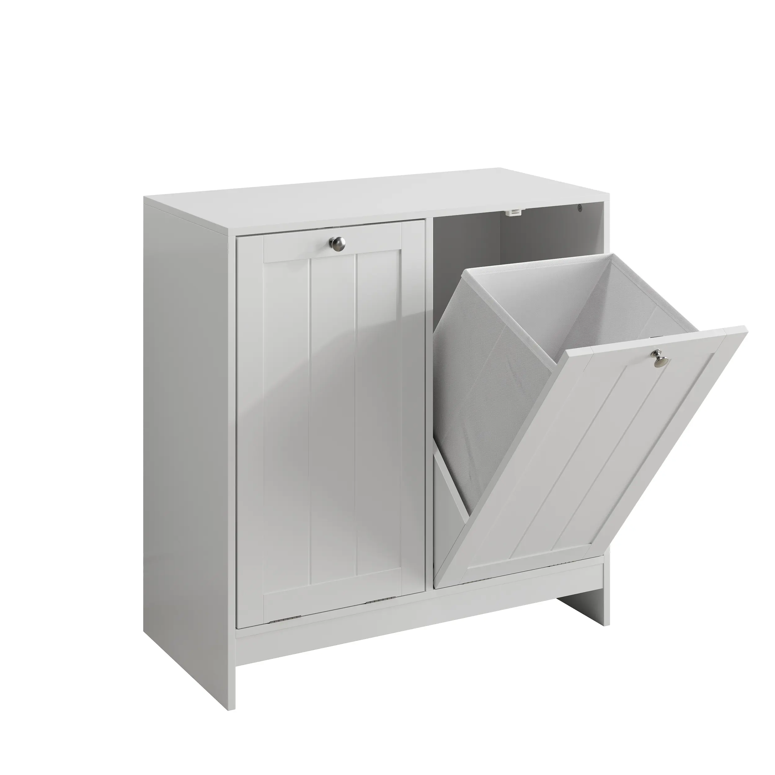 Tilted Laundry Hamper with Removable Basket, Hidden Laundry Hamper, Bathroom Laundry Hamper Storage Cabinet, Free-Standing Home Organizer, White