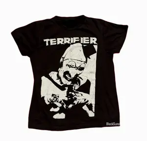 Terrifier Art The Clown Black & White Horror Movie Shirt Casual Cotton Fabric Round Neck Soft Top Classic