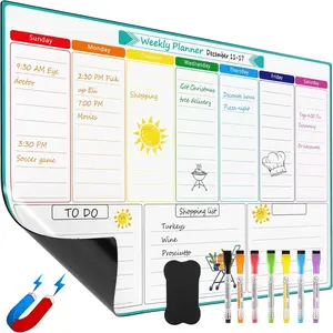 Weekly Dry Erase Board for Fridge,  Calendar Whiteboard Planner for Refrigerator with Stain Resistant Technology, Include 7 Fine Point Markers and 1 Eraser, 16"x12"
