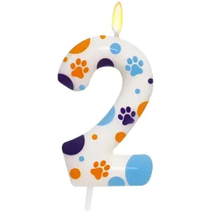 Blue Dog Paw Themed Birthday Candles, Number 2 Paw Print Party Supplies, 2.76 Inch Paw Cake Topper Decorations, Fun Birthday Celebrations