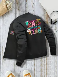 Women's Graphic Print Fleece Lined Zipper Jacket Coat, Fall Winter Fashion Casual Warm Outerwear, Ladies Stylish Hoodie Top