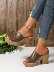 Summer Women's Chunky Heel Sandals, Casual Versatile High Heeled Flip Flops, Simple Comfortable Thick Sole Shoes for Daily Wear Elegant Sandal