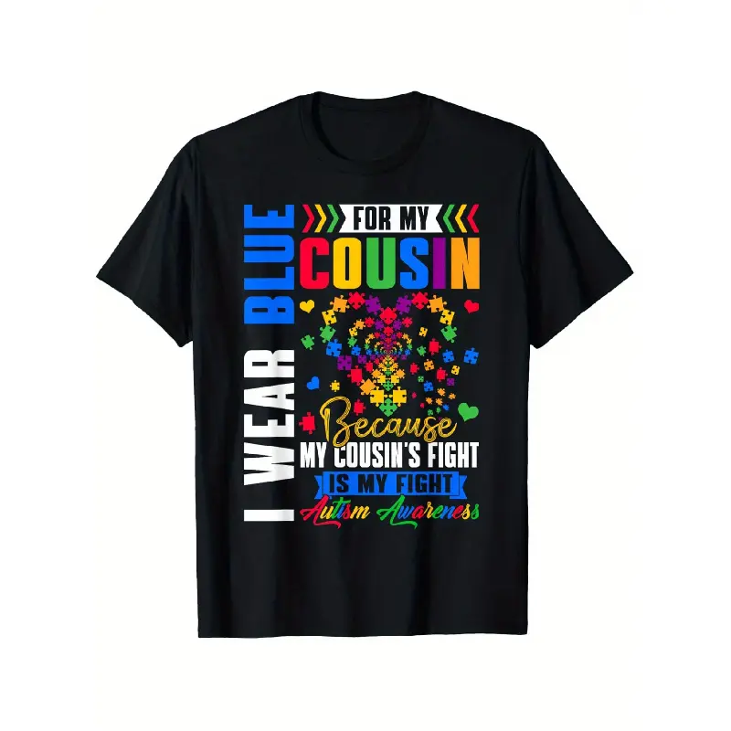 men's t shirts I Wear Blue for My Cousin Autism Awareness Day Aunt Uncle T-Shirt, Comfortable Outdoor, Casual Top Casual Summer Wear | Crew Neck Tshirt, Men'S Summer Clothes, Slightly Elastic, 100%, S-XXXL