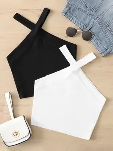Fashion Versatile Casual Halter Neck Backless Fitted Vest Two-Piece Set, Stylish and Comfortable, Perfect for Everyday Wear, Women's Summer