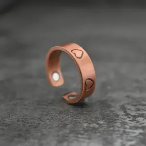 Romantic Copper Magnetic Ring - Adjustable Open-End Heart Pattern Ring with Strong Magnets for Improved Circulation & Wellness