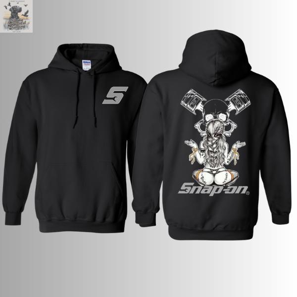Snap-on 2025 Hoodie | Unique Skull and Piston Design | Mechanical Art Outfit for Men and Women