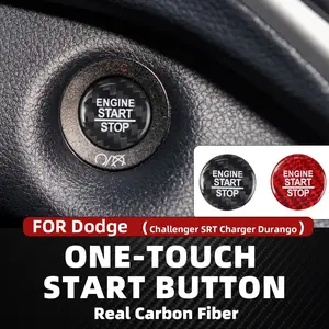 Real Carbon Fiber Sticker Car Start Stop Engine Switch Button Trim Cover For Dodge Auto Accessory Challenger SRT Charger Durango Anti-Scratch Protection Enhances Texture for a More Premium Look Red Black Car Accessories