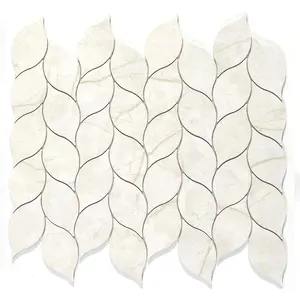 10-Sheet Peel and Stick Backsplash Tile for Kitchen, Self-Adhesive Mosaic Glossy Leaf Stick on Wall Tile with Gaps (Beige Yellow)