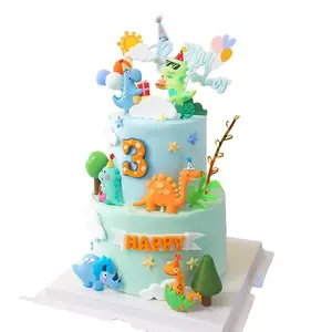 11-Piece Dinosaur Cake Topper Set, Soft Cartoon Jungle Jurassic Theme Decorations for Boys & Girls Birthday Parties, Cupcakes Toppers