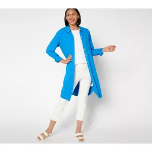 Susan Graver PURE Regular Linen Blend Button Front Duster